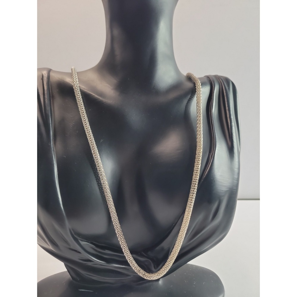 Silver‎ Tone Mesh Snake Chain Necklace Flat Woven Herringbone Style Minimalist